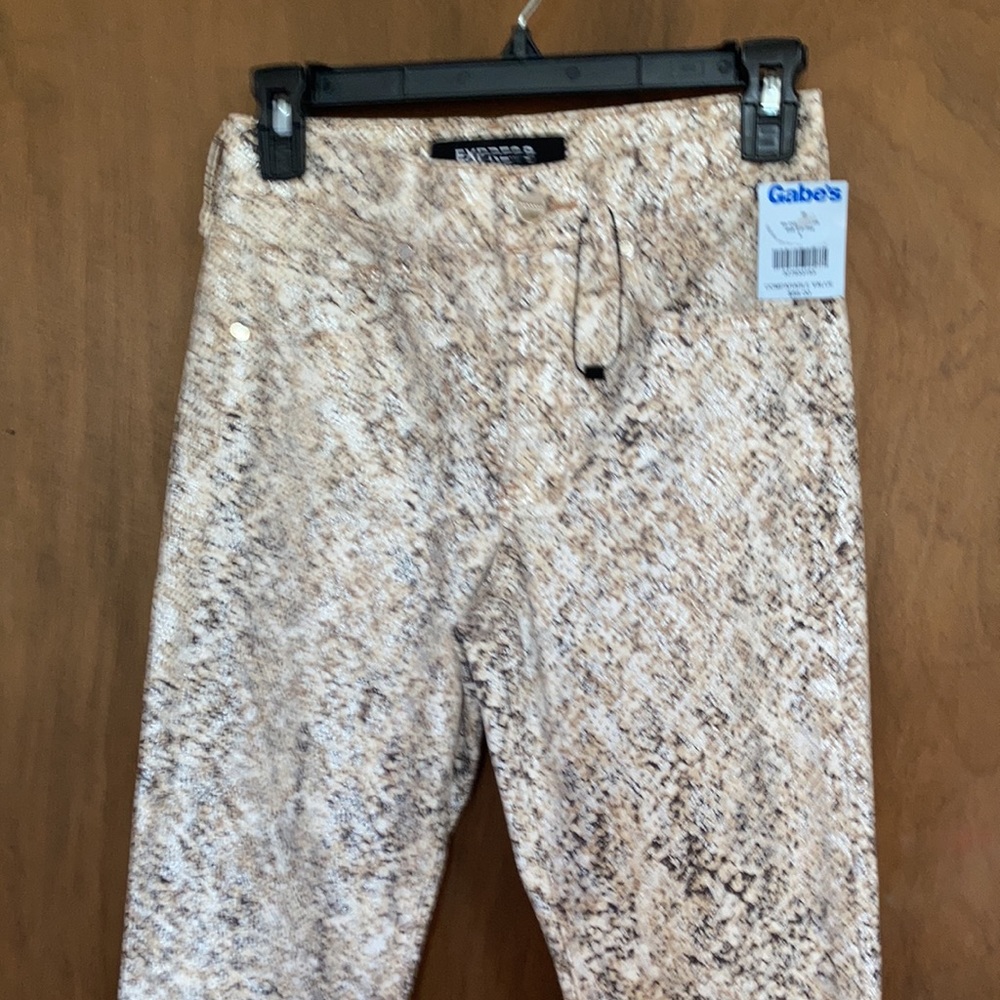 Express snakeskin print animal print metallic accent skinny midrise stretch 00 - Picture 12 of 17